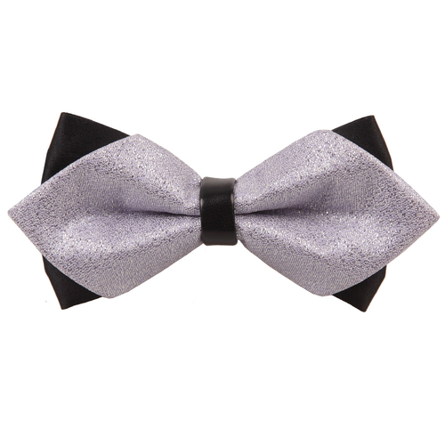 Diamond Tip Pre-Tied Bow Tie - Plain Metallic Silver