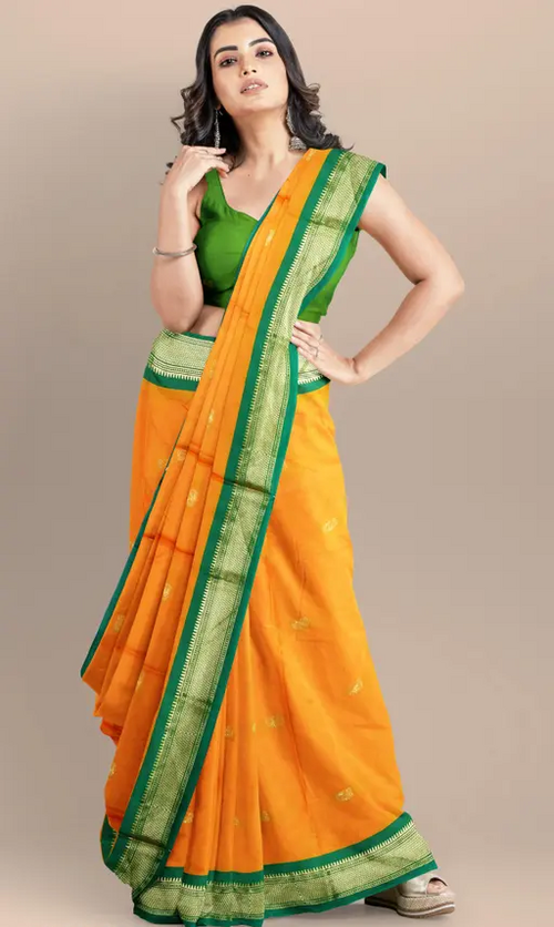 Women's Traditional Paithani Cotton Silk Saree With Blouse Piece