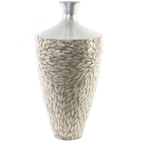 Vase DKD Home Decor Mosaic Silver Grey Mother of pearl Bamboo (25 x 25