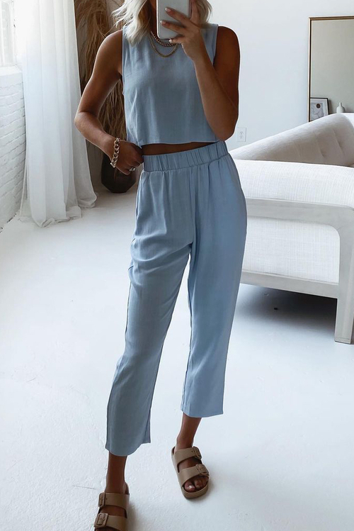 Blue Crop Tank and Pants Lounge Set