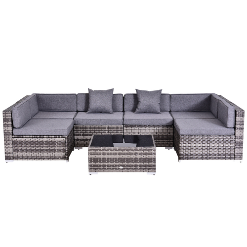 Outsunny 7 Pcs Garden Furniture Pe Rattan Wicker Sofa Sectional Grey