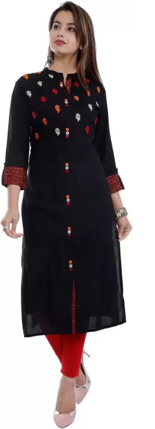 Women Embroidered Viscose Rayon Straight Kurta  (Blue)