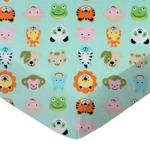 SheetWorld Fitted Crib Sheet - 100% Cotton Flannel - Animal Faces