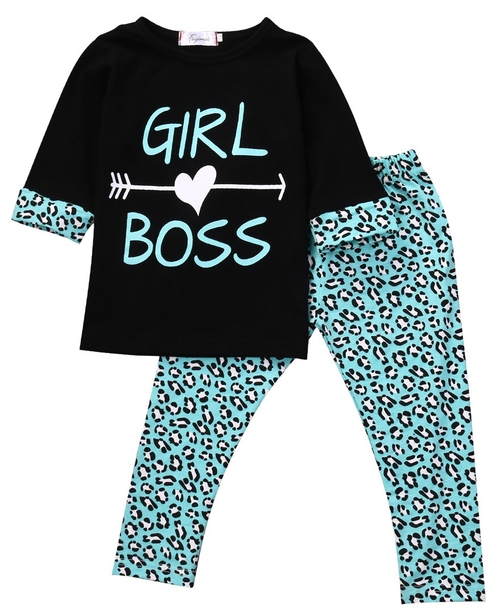 2Pcs Toddler Kids Baby Girls Half Sleeve Letter