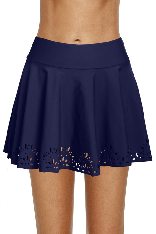 Blue Womens Laser Cut Swim Skirtini