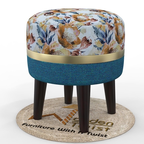 Ottoman Stool for Living Room Pack of 1 (Beige & Blue)