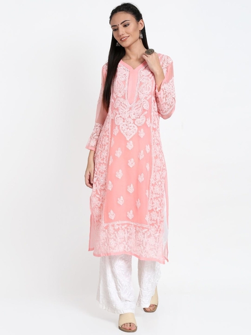 Chikankari Kota Cotton straight Kurta with Matching Slip (Size-M)