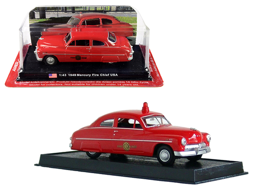 1949 Mercury Coupe Red \Fire Chief\ 1/43 Diecast Model Car by Amercom