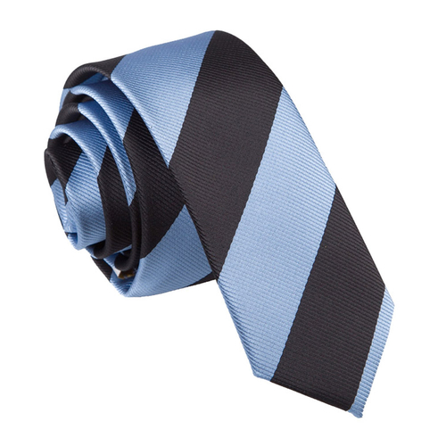 Striped Skinny Tie - Baby Blue & Black