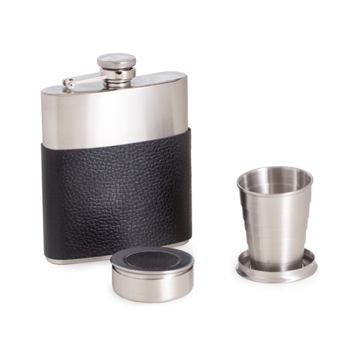 Bey-Berk International FS757 7 oz Stainless Steel Flask with Leather W