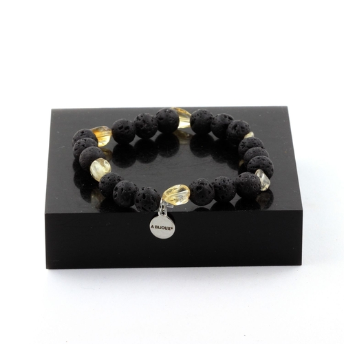 Citrine from Brazil + Lava 8 mm beads Bracelet. 