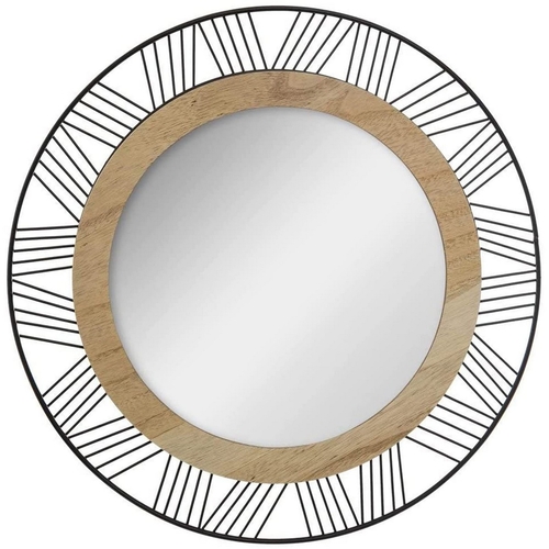 Wall mirror Atmosphera Natural Circular Metal Wood Ø 45 cm Black