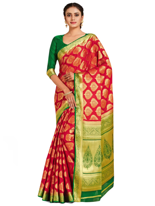 women's self design colored saree MAROON