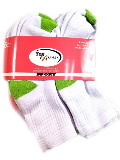 Girls' Quarter Cushioned Sole Sock - Size 6-8.5 - White - 6 Pack