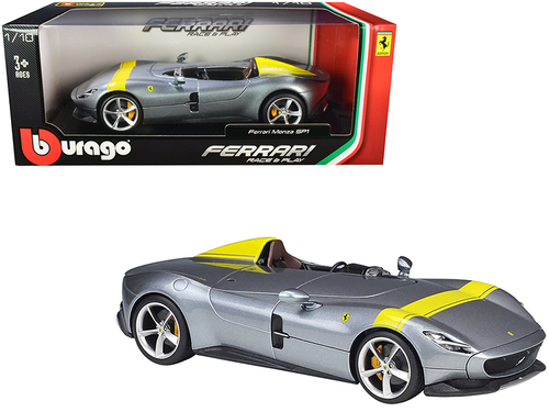 Ferrari Monza SP1 Silver Metallic with Yellow Stripes 1/18 Diecast