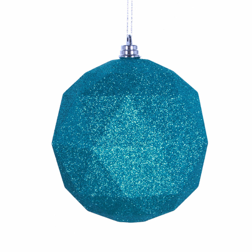 4.75 in. Teal Glitter Geometric Christmas Ornament Ball - 4 per Bag