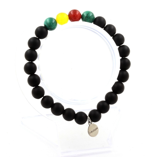 Malachite + Yellow Agate + Red Agate + Matte black Onyx Bracelet