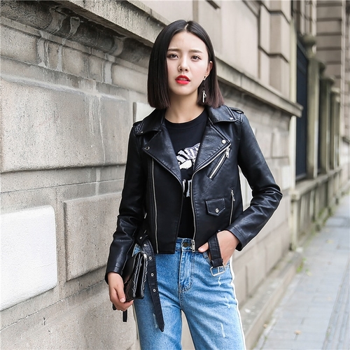 Pu Leather Jacket Women Fashion Bright