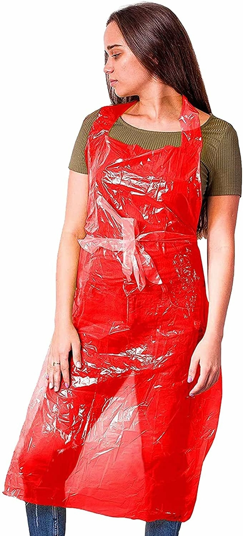 Polyethylene Aprons 28" x 46" Pack of 50 Red PE Aprons 1 mil