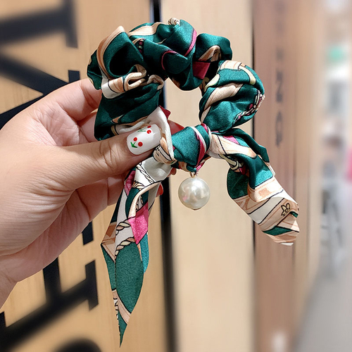 New Women Elegant Vintage Print Bow Knot Pearls