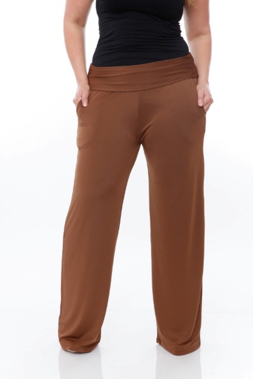 White Mark PS550-Brown-2XL Plus Size Printed Palazzo Pants, Brown 