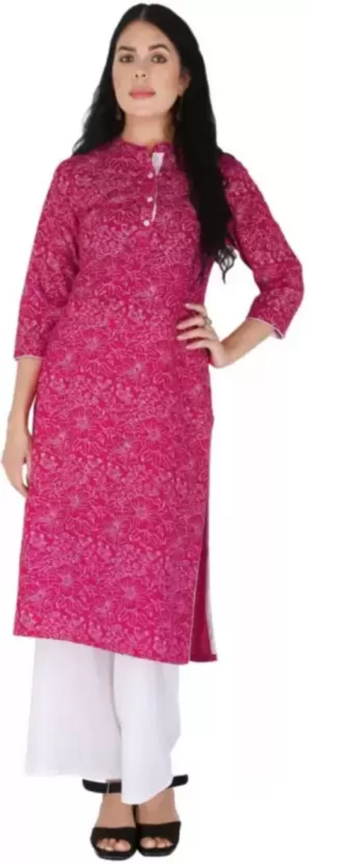 Women Floral Print Viscose Rayon Straight Kurta  (Pink) Size XL