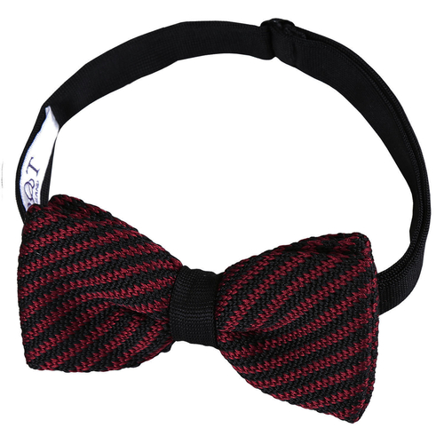 Diagonal Stripe Knitted Pre-Tied Bow Tie - Black & Burgundy