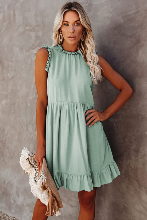 Green Pocketed Ruffle Babydoll Dress