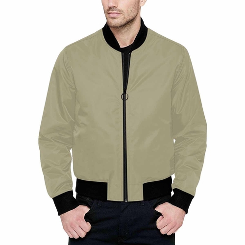 Mens Jacket - Dark Sage Green and Black Bomber Jacket