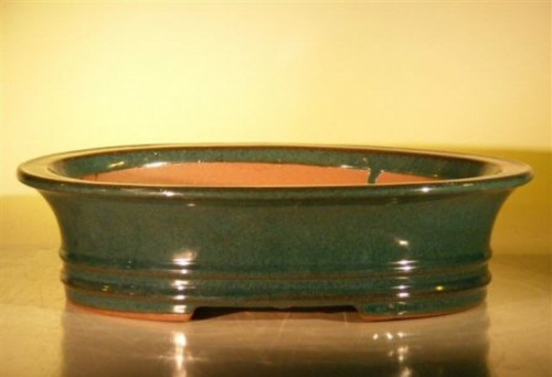 Green Ceramic Bonsai Pot - Oval14.0" x 11.5" x 4.0"