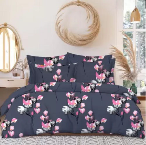 250 TC Cotton Double Printed Flat Bedsheet  (Pack of 1, Navy Blue)