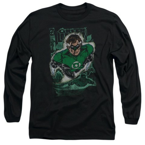 Trevco Jla-Green Lantern No. 1 Distress Long Sleeve Adult 18-1 Tee- Bl