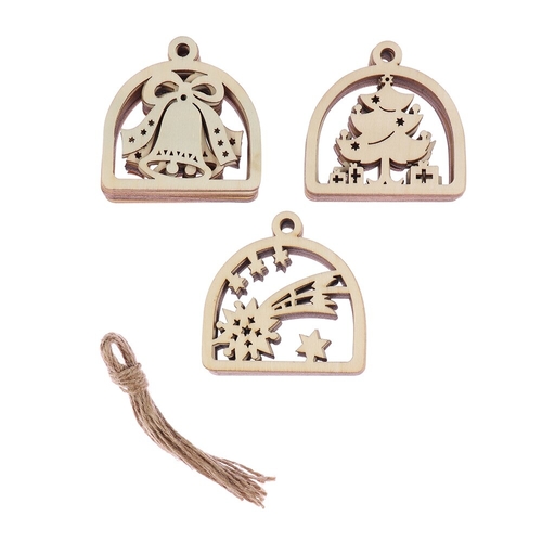 10PCS Natural Wooden Christmas Pendants Decoration