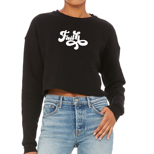 Womens Cropped Graphic Sweatshirt Faith Script Illustration