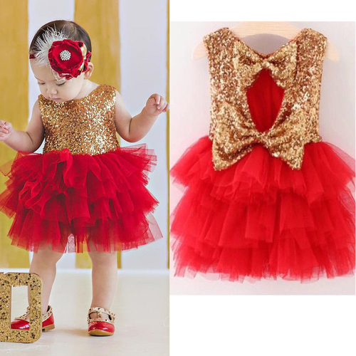 Red Fashion Formal Baby Girls Flower Sequins