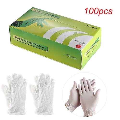 100pcs Disposable Nitrile Latex Gloves White