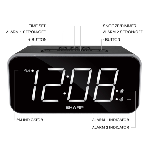 SHARP Dual Alarm Clock with Jumbo Easy to Read 1.8' White LED Display,