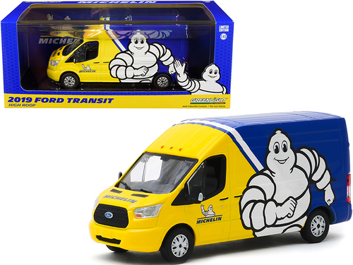 2019 Ford Transit High Roof Van \Michelin Tires\" Yellow and Blue 1/43
