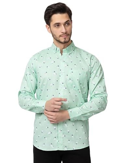 Men's Cotton Premium Printed Shirt for men  (Size-L) (Color-SEA GREEN)