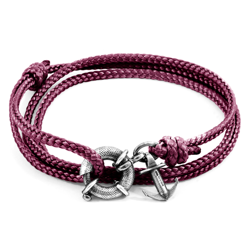 Aubergine Purple Clyde Anchor Silver and Rope Bracelet