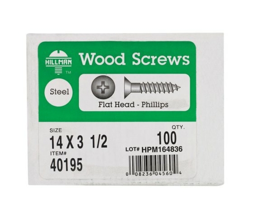 Hillman 40195 14 x 3.5 in. Zinc Plated Phillips Flat Head Wood Screw
