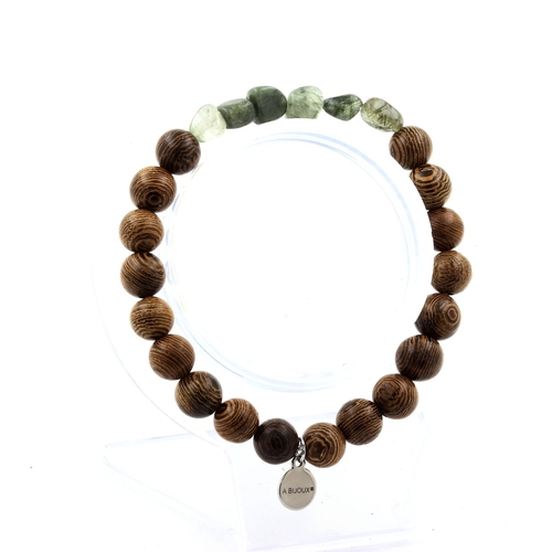 Green rutilated Quartz from Brazil + wood Bracelet 8 mm Beads.