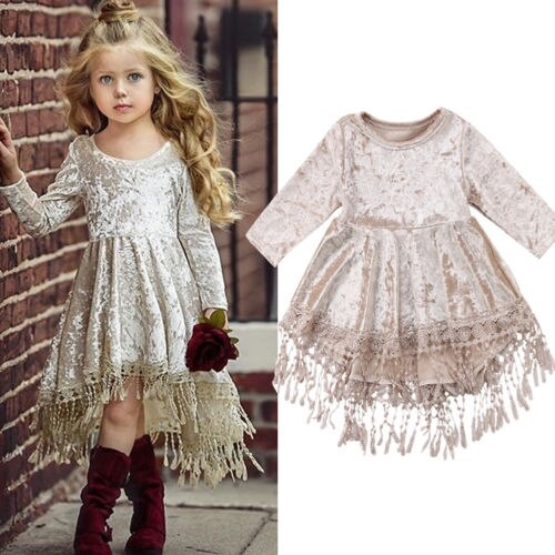 Solid Princess Kids Baby Girl Long Sleeve Tassel