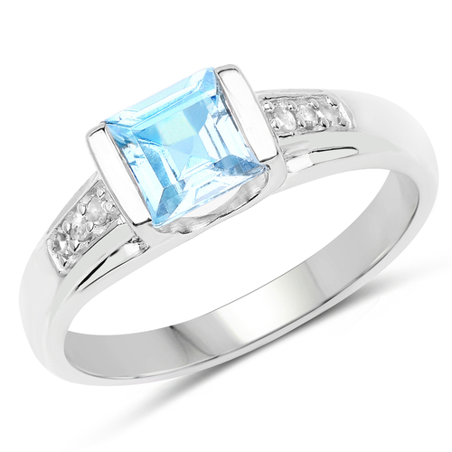 1.32 Carat Genuine Blue Topaz and White Diamond .925 Sterling Silver