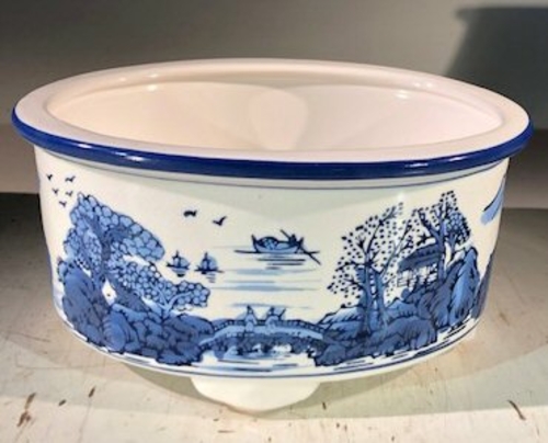 Blue on White Porcelain Bonsai Pot - Oval8.5" x 6.5" x 4"