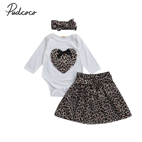 Novel Leopard 3Pcs Bow Heart Newborn Infant