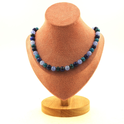 Lapis Lazuli + Aquamarine + Apatite 8 mm beads necklace.