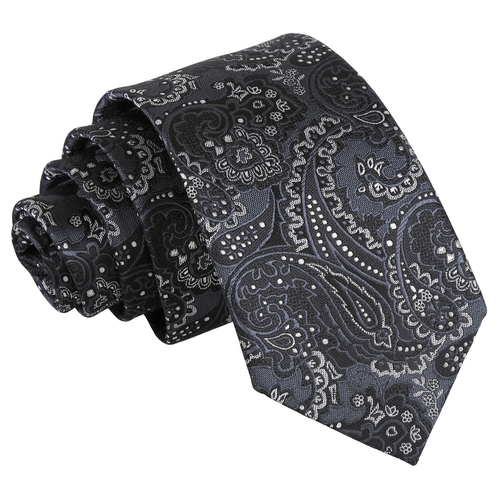 Royal Paisley Slim Tie - Black & Silver
