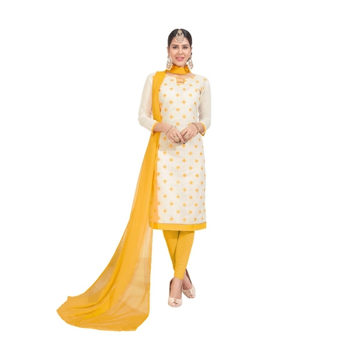 Chanderi Fabric White Color Dress Material