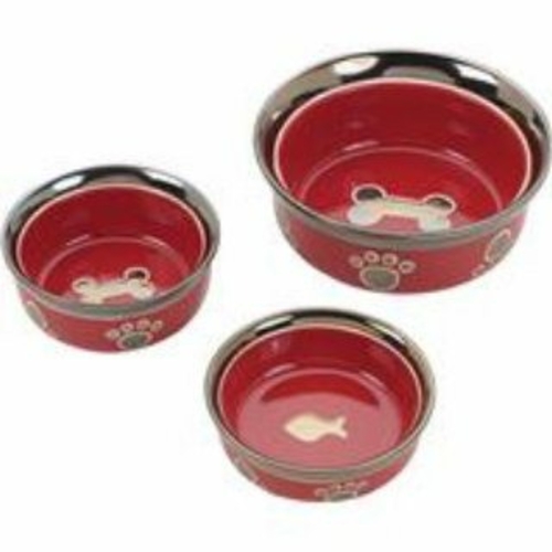 Ethical Stoneware Dish 688828 5 in. Ritz Copper Rim Dog Dish - Red